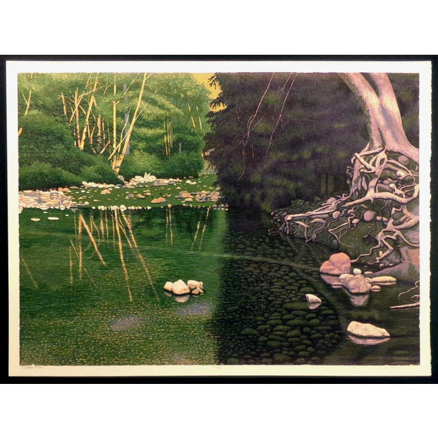 1990s 1990 "Coastal River" Realistic River Woodcut Etching Print by Gordon Mortensen For Sale - Image 5 of 5