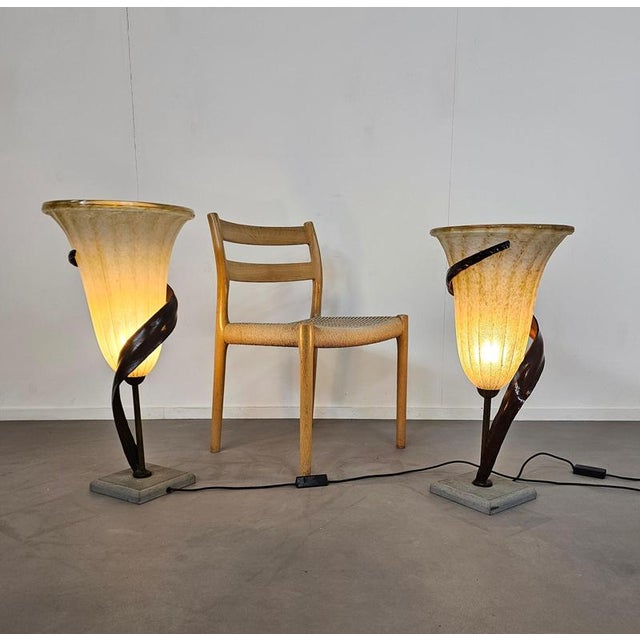 Large Jugendstil Floor Lamps with Stone Base and Italian Glass Shade from Roberto Galli, Set of 2 For Sale - Image 18 of 18