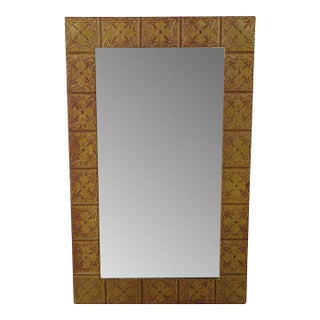 Large Tin Framed Wall Mirror Crafted From Old Ceiling Tiles For Sale