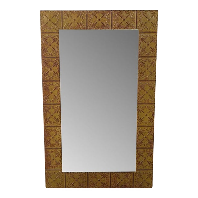 Large Tin Framed Wall Mirror Crafted From Old Ceiling Tiles For Sale