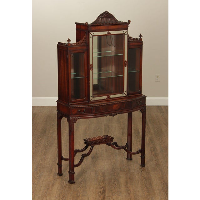 High Quality Vintage Carved Mahogany Vitrine or Display Case with Lighted Interior and Adjustable Glass Shelves