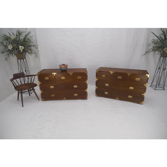 Pair of Campaign Solid Teak Dovetailed Drawers Dressers Credenza Brass MINT! For Sale - Image 6 of 17