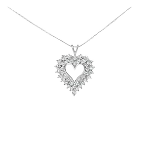 925 Sterling Silver 4.0 Cttw Diamond Two Row Open Heart 18" Pendant Necklace