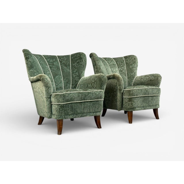 Ilmari Lappalainen, Lounge Chairs, Beech, Green Fabric, Finland, 1950s For Sale In New York - Image 6 of 11