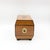 Solid lacewood box with rosewood edging and diamond-shaped rosewood inlay centered on the canted top. Recessed brass...