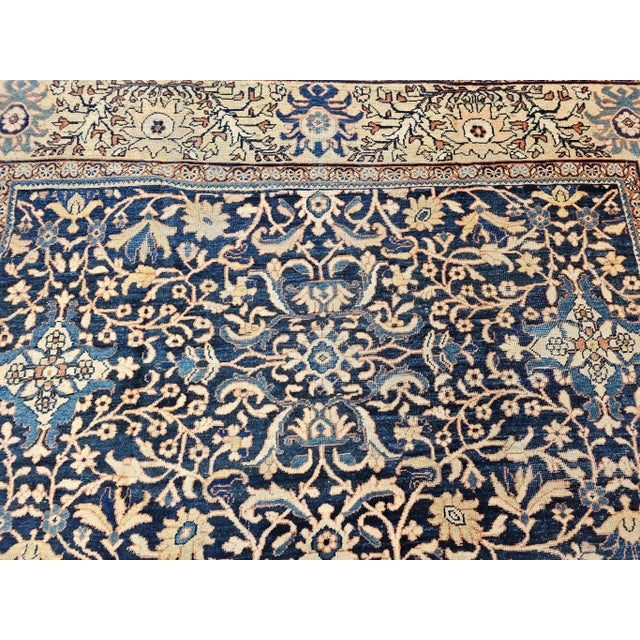 19th Century Persian Ziegler Mahal Sultanabad, Handwoven All-Over Pattern, Navy & Ivory, 9’ X 12’ For Sale - Image 9 of 12