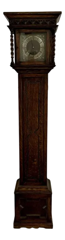Antique Chiming Grandmother Clock in Oak, 1900