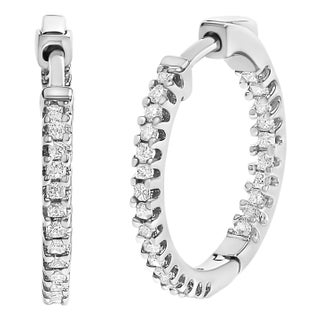 .925 Sterling Silver 1/2 Cttw Princess Diamond Inside Out Hoop Earrings (G-H Color, VS2-SI1 Clarity) For Sale