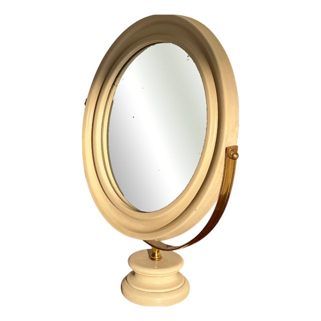 Table Mirror in Laquered Wood and Metal with Marble Base, 1970s For Sale