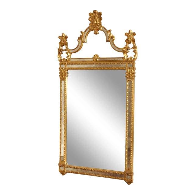 LaBarge Italian Rococo Style Giltwood Carved Wall Mirror For Sale