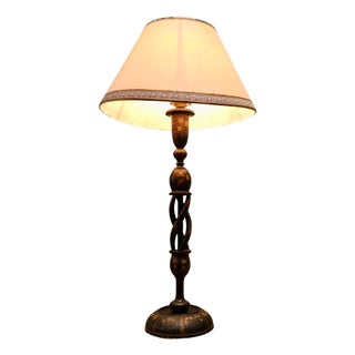 Turned and Painted Hollow Barley Twist Table Lamp, 1920 For Sale