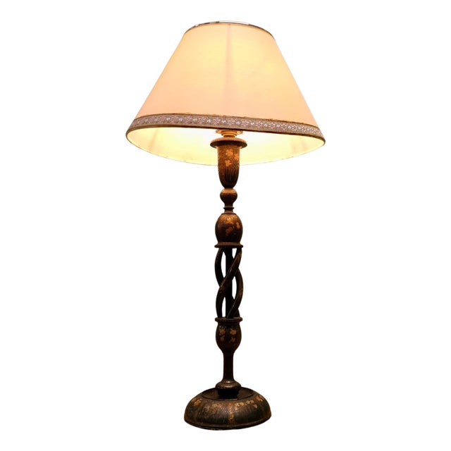 Turned and Painted Hollow Barley Twist Table Lamp, 1920 For Sale