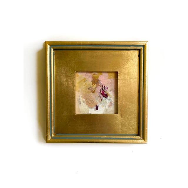 Three original mini paintings by Jessalin Beutler in a curated set with matching gilded wood frames. Artwork is mixed...