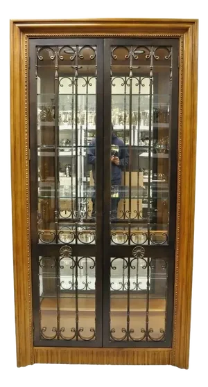 Bernhardt 354-356 Modern Cherry & Iron Door Lighted Curio China Display Cabinet
