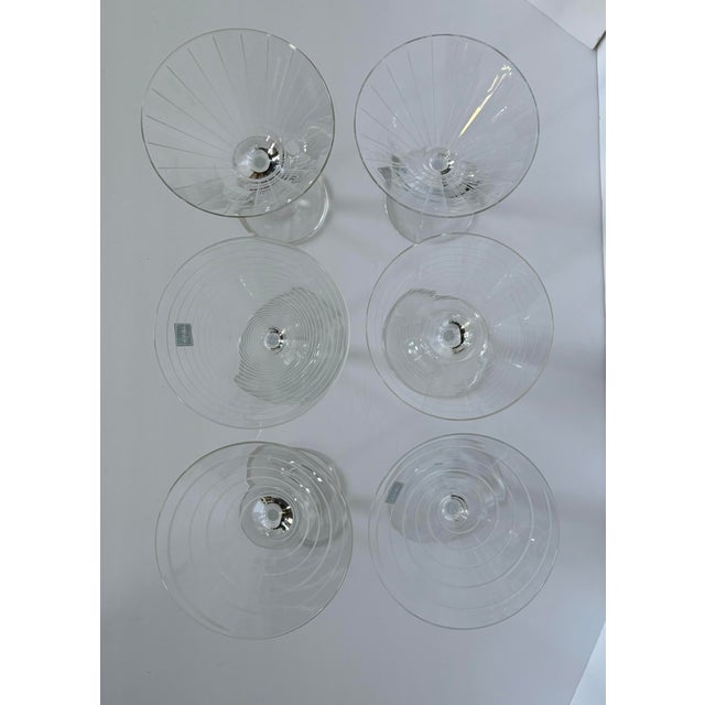 Late 20th Century Pair of Vintage Mikasa Cheers- Etched Glass Vertical Martini Glasses Modernist Barware For Sale - Image 5 of 8