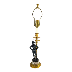 19th Century French Bronze Table Lamp With Jester and Gilt Mounts