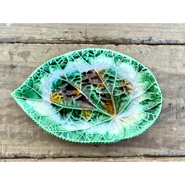 Vintage English Majolica Leaf Plate For Sale - Image 9 of 12