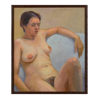 Seated Female Nude Figure in Oil on Canvas by George Wishon For Sale