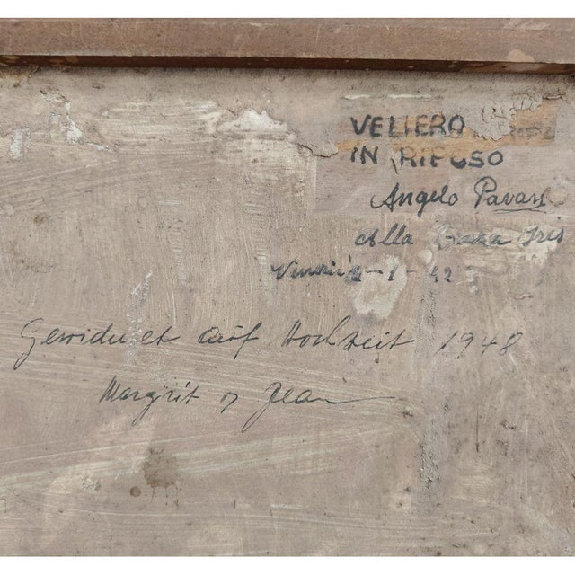 Angelo Pavan, Marina: Sailing Ship at Rest, 1942, Oil on Panel, Framed For Sale - Image 6 of 8