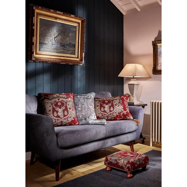 English 00 Regal Stag Red Tapestry Footstool For Sale - Image 3 of 4