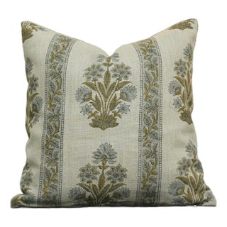 Indoor Pillow Covers Hand Block Printed Thick Linen 24x24 Inch- Morpankh Border For Sale