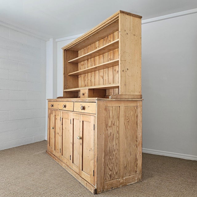 Farmhouse Antique English Pine Dresser Base & Plate Rack - Circa 1870 For Sale - Image 3 of 17