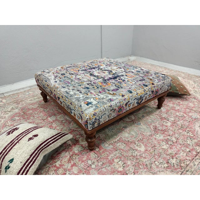 Rug Print Fabric Upholstered Coffee Table For Sale - Image 4 of 11