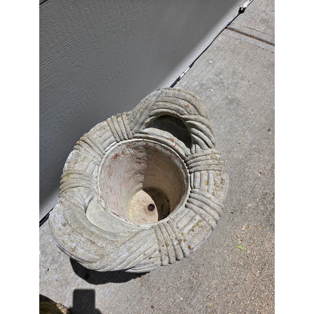 Vintage Cast Stone Concrete Cement Woven Basket Garden Planters- A Pair For Sale - Image 4 of 6