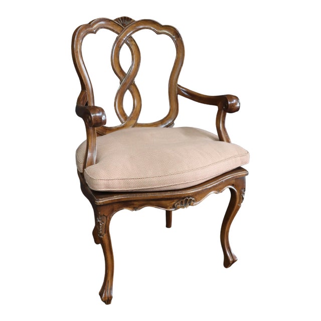 Italian Style Walnut Carved Open Armchair For Sale