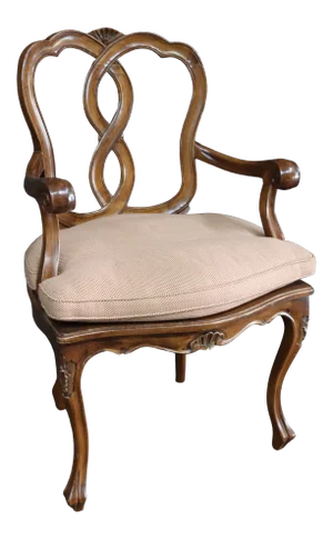 Italian Style Walnut Carved Open Armchair