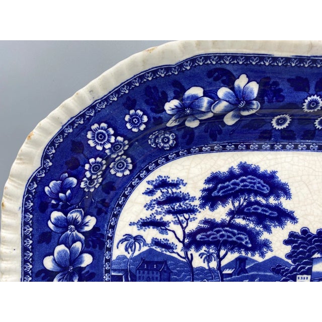 Blue Antique English Copeland Spode's Tower Blue and White Platter For Sale - Image 8 of 13