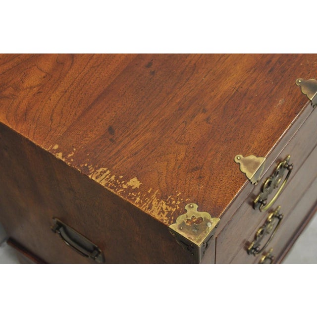 Brown Mid 20th Century Henredon Pan Asian Chinoiserie Brass Butterfly 3 Drawer Campaign Chest Commode For Sale - Image 8 of 17