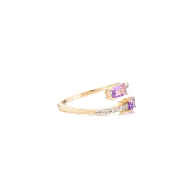 Dainty Two Stone Amethyst by Pass Ring Gift for Her- Size 7 For Sale - Image 10 of 12
