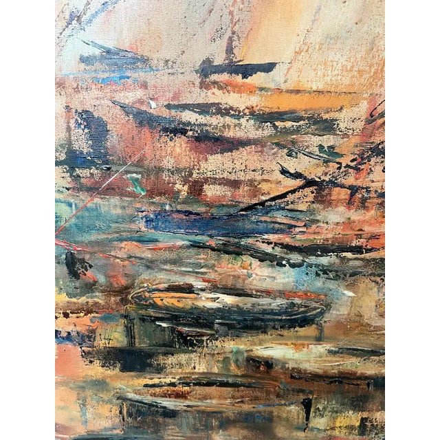 Alice Marcus " Seascape With Sailboats" Oil on Canvas Painting, Framed 1950's For Sale - Image 4 of 14