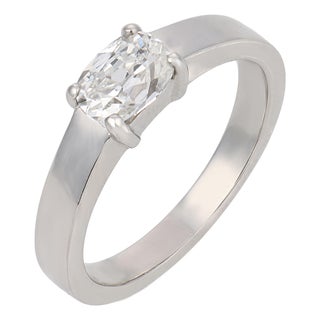 Vintage Gia 0.80 East West Old Mine Cut Diamond Platinum Engagement Ring, Size 6 For Sale