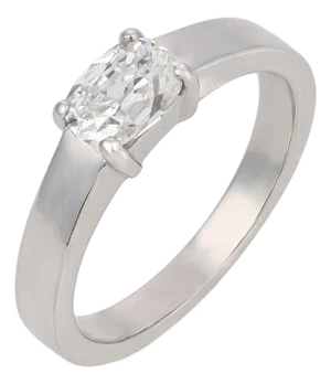 Vintage Gia 0.80 East West Old Mine Cut Diamond Platinum Engagement Ring, Size 6