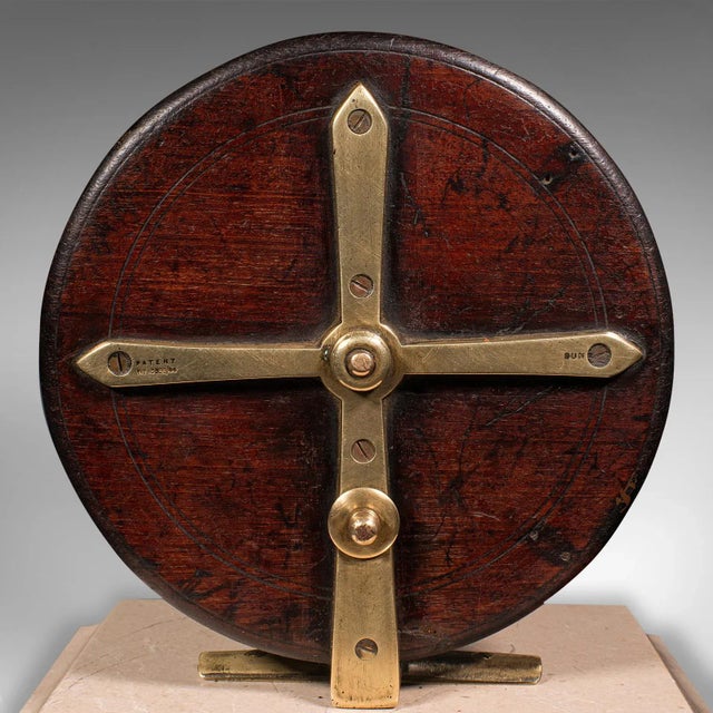 Brown 1900s Victorian Antique Mounted Fishing Reel, English, Brass, Decorative, Travertine For Sale - Image 8 of 13