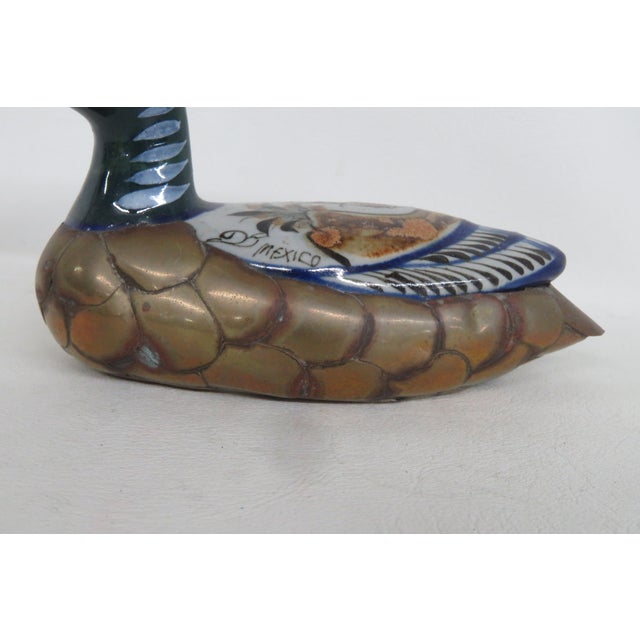 Mid 20th Century Tonala Mexico Brass Ceramic Duck Mid Century Modern Hand Painted Folk Art 4520b For Sale - Image 5 of 15