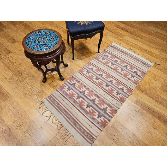 Vintage American Southwestern Kilim Rug, Handwoven Stripe Pattern, Earth Tones, 3’ X 5’ For Sale - Image 12 of 12
