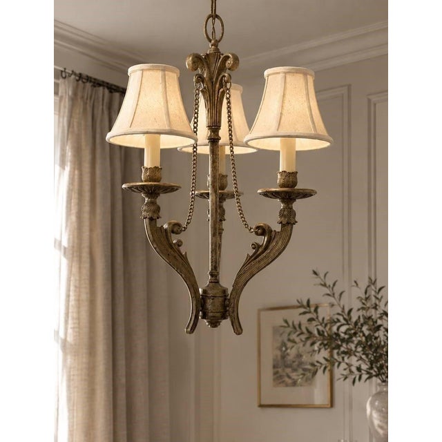 Vintage Quoizel Classic Style Ornate 3 Arm Chandelier With Shades For Sale In Pittsburgh - Image 6 of 6