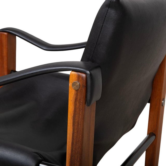 Vintage Leather and Wood Safari Armchair by Maurice Burke for Arkana For Sale - Image 5 of 13