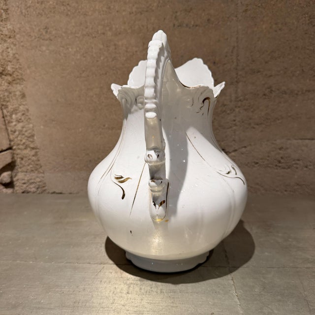 French Country Antique White Porcelain Pitcher Francaise La Porcelain French Country For Sale - Image 3 of 12