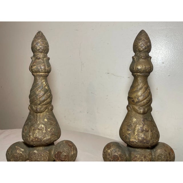 19th Century Pair Antique Ornate 19th Century Solid Cast Iron Claw Fireplace Andirons Set For Sale - Image 5 of 13