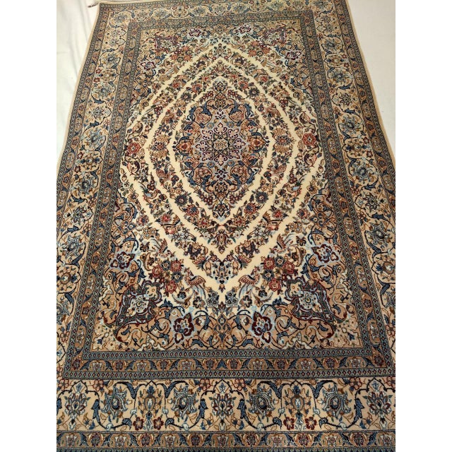 Vintage Nain Area Rug, Hand-Knotted Wool & Silk, Garden of Paradise Pattern, 4x7, Ivory & Blue For Sale - Image 12 of 12