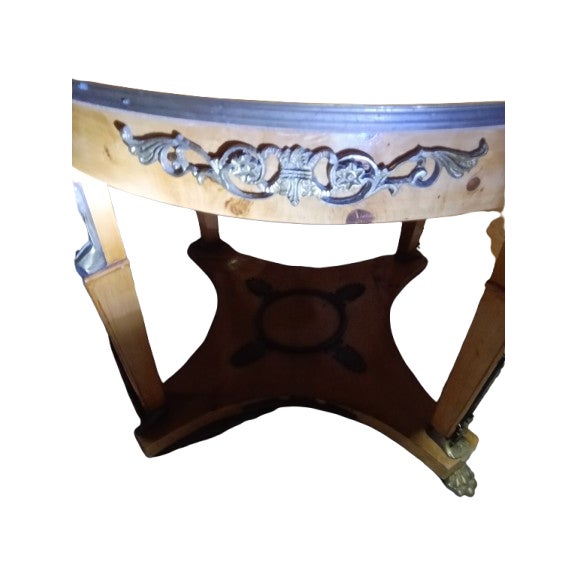 Wood 1920 Neoclassical Art Deco Empire Style Bronze Bird-Eye Mable Center Table For Sale - Image 7 of 8