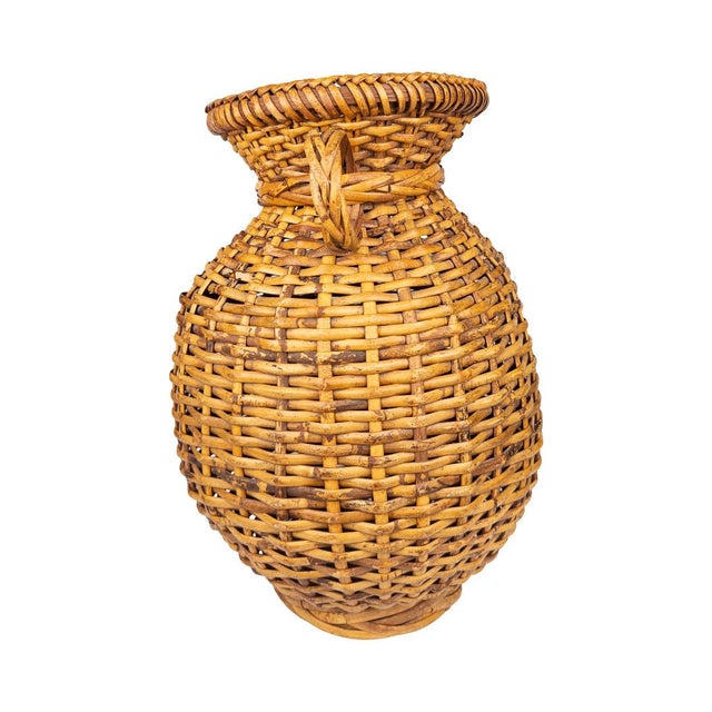 1970s Vintage Boho Handwoven Rattan Amphora Basket For Sale - Image 5 of 9