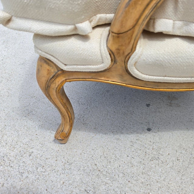 Beverly Furniture French Louis XV Fauteuil Off-White Heavy Linen Lounge Chair For Sale - Image 14 of 15