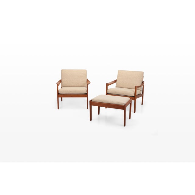 Easy Chairs and Ottoman by Illum Wikkelsø for Niels Eilersen, Denmark, 1960s, Set of 3 For Sale - Image 12 of 12