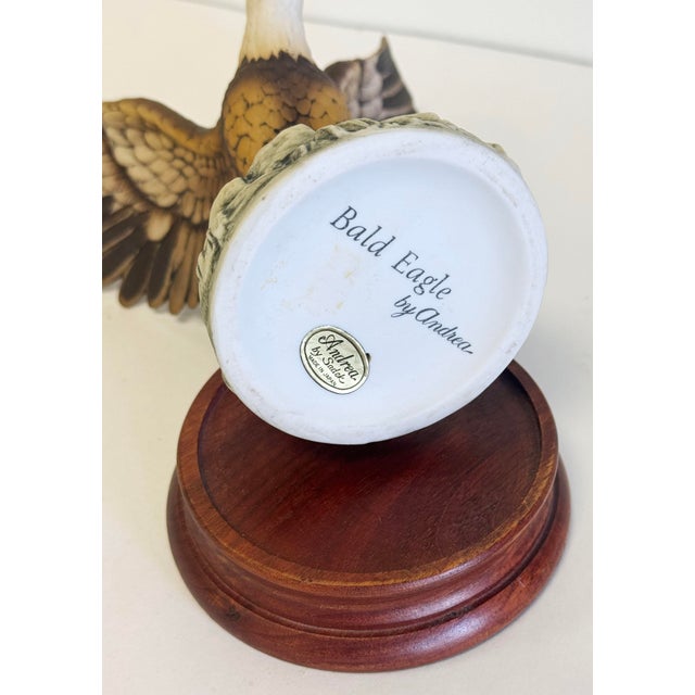 Wood Vintage Porcelain Bald Eagle Figurine on Wood Stand For Sale - Image 7 of 7