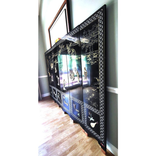 Chinese Export Six Panel Carved Soapstone Coromandel Screen For Sale - Image 4 of 15